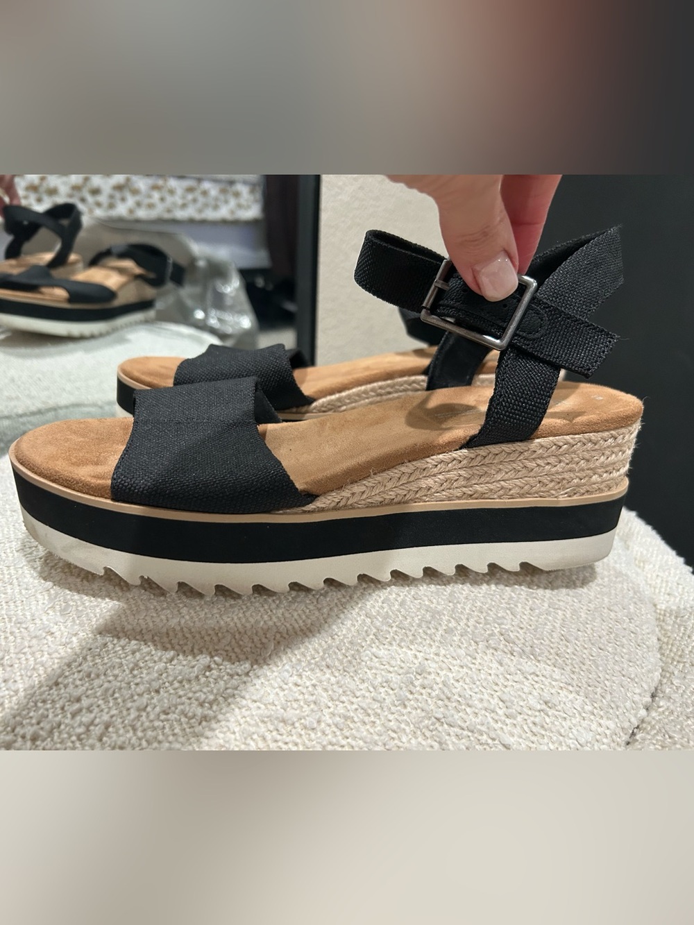 Toms Black Platform Espadrille Wedge Sandals